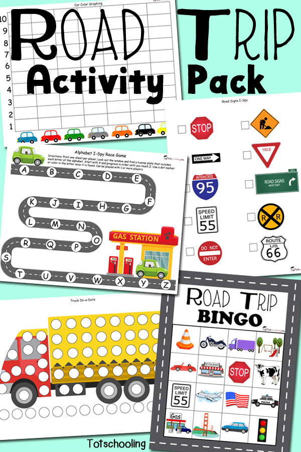 Road Trip Activity Pack for Traveling with Kids  Totschooling - Toddler,  Preschool, Kindergarten Educational Printables